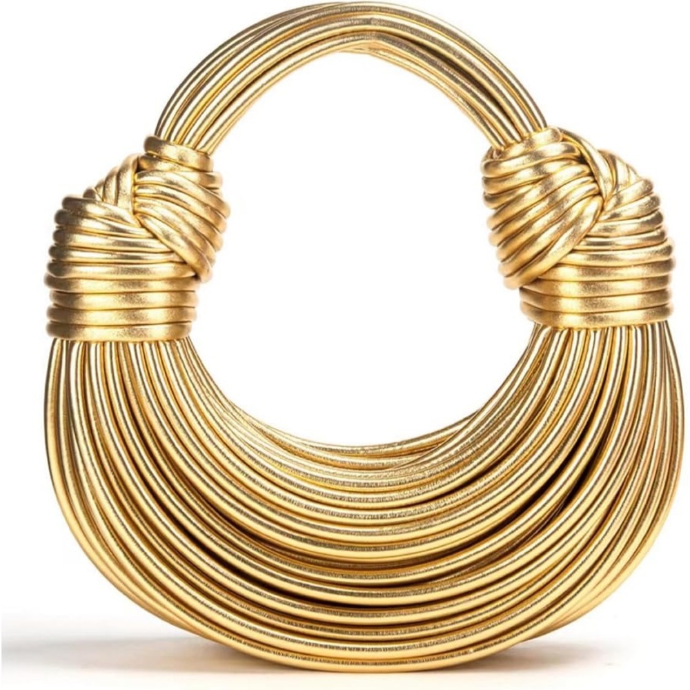 Gold Vegan Leather Knotted Rope Bag